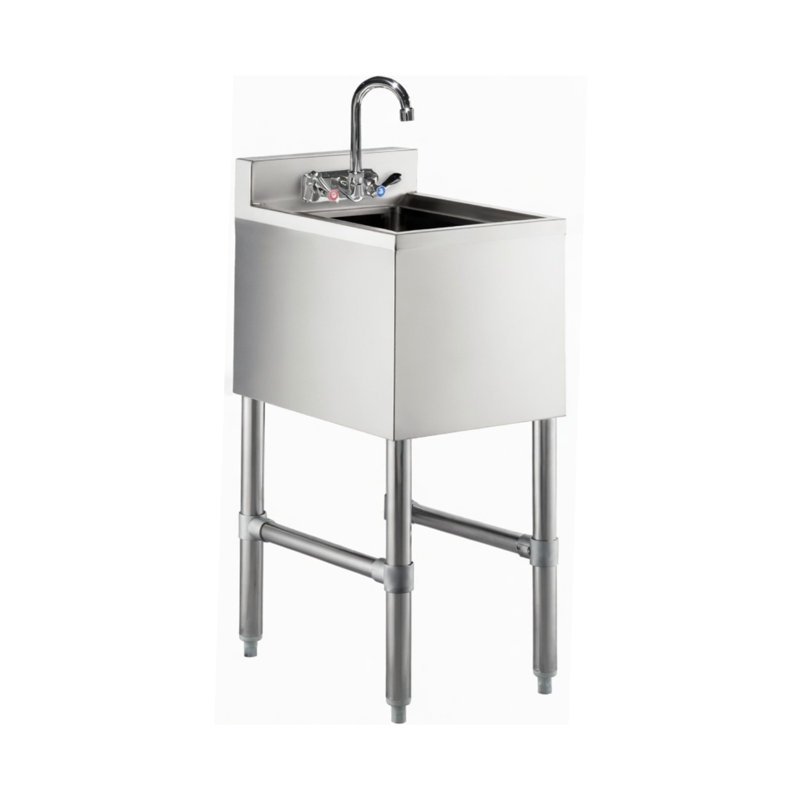 Évier de bar à compartiments en acier inoxydable avec robinet et pieds galvanisés, 35,5 cm (L) x 45,7 cm (P)