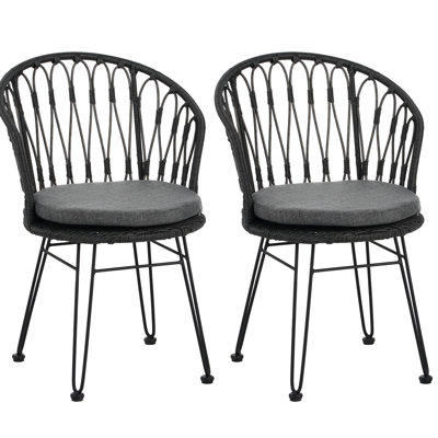 Chaise 2 pièces avec coussins, gris. Chaises d'extérieur industrielles et pieds élégants en épingle à cheveux