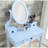 Blue Wood Vanity Table And Magnetic Stool With 3 Storage Drawers Adjustable Mirror Unbelievable-429415768
