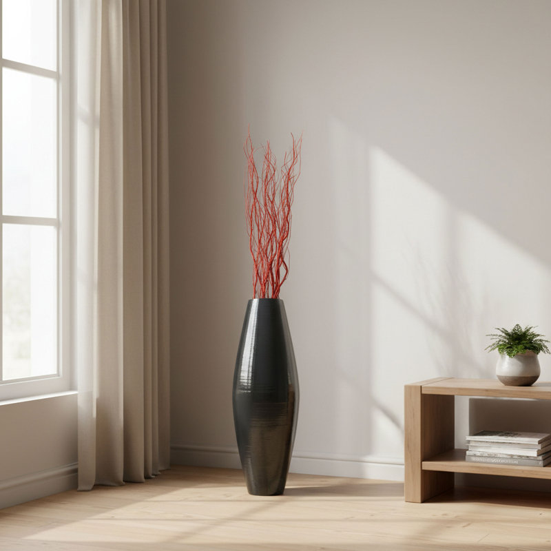  Vase de plancher 37 po en bambou noir avec 12 branches 59 po de saule rouge séché naturel