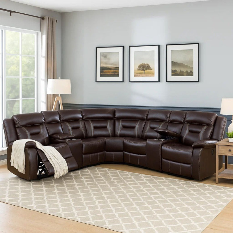 Canapé modulaire inclinable en cuir Irissa, Similicuir brun