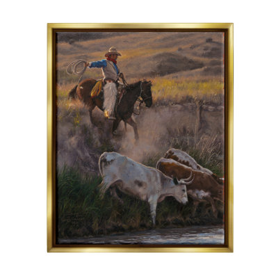 «Cowboy Rounding Up Bétail Lasso» par David Graham, peinture