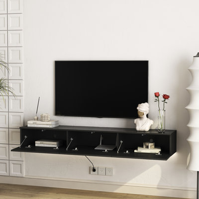 67" Floating Tv Stand With 16 Color , Modern For 55-65 Inch Tvs, Black Wall Mounted Console Desk 55 60 65 Tvs