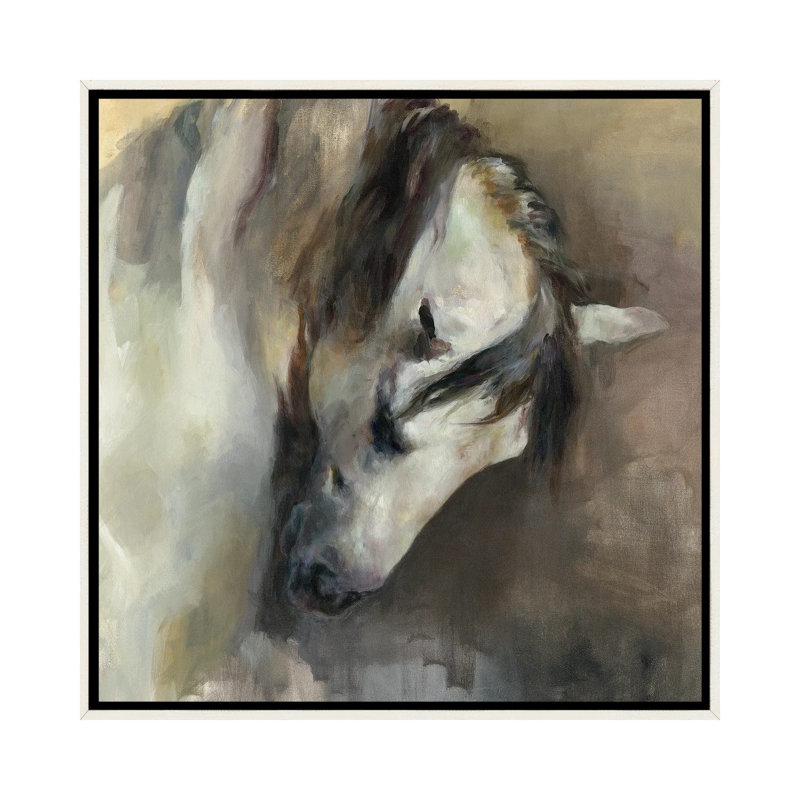 Classical Horse, Distressed White Floater Frame Canvas, 37" H x 37" W x 1.5" D