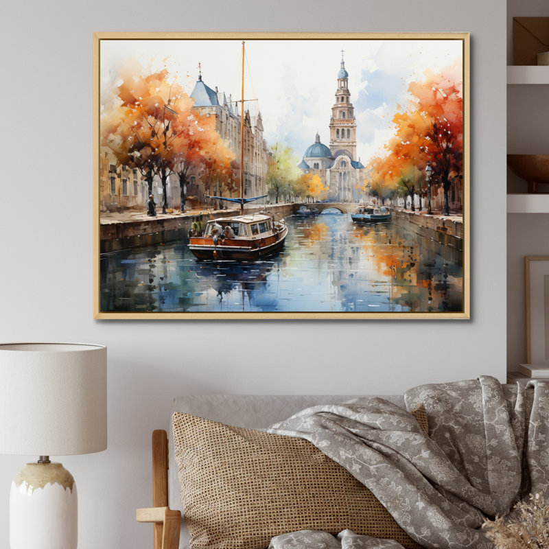 «Orange Canal Impressionistic Canal Loose», reproduction sur toile, Toile tendue, H 30 po x l 40 po x P 1,5 po