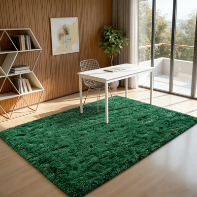 Tapis à poils longs pour le salon, tapis moelleux de 5 pi x 7 pi pour la chambre à coucher, chambre de bébé, chambre d'enfant, vert foncé
