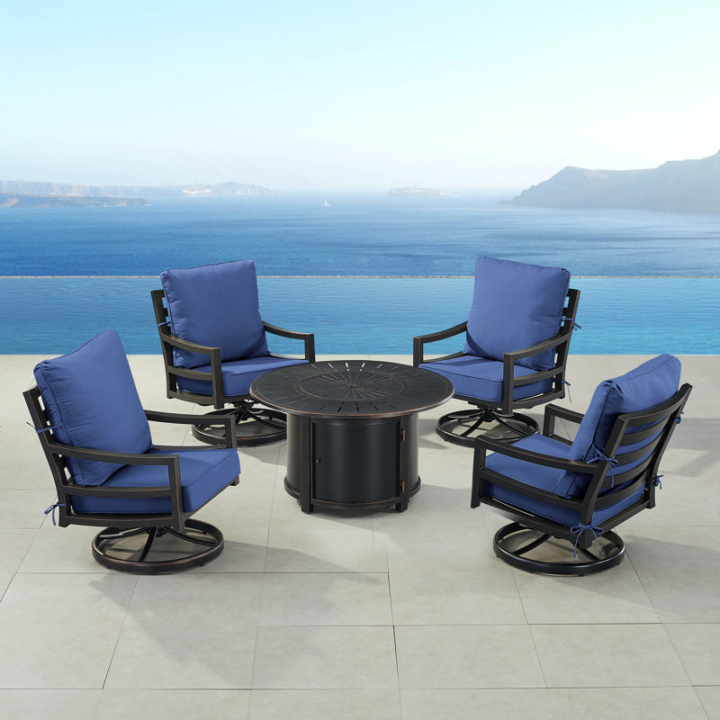 Ensemble de conversation d'extérieur pour 4 personnes avec coussins Ferrol, Bleu