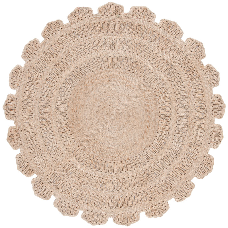 Mufid Natural Fiber Flat Weave Jute Pile Rug, Round 5'