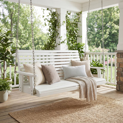Natura 51" Coastal Farmhouse 2-Seat Slate-Back 705-Lbs Support Acacia Wood Outdoor Porch Swing