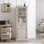 Grande armoire autoportante polyvalente, verre et bois, rangement contemporain pour le salon, la cuisine et le bureau