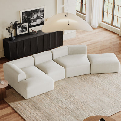 Adame 158"W Modular Curved Corduroy Sectional Sofa Compression Packed Couch For Living Room