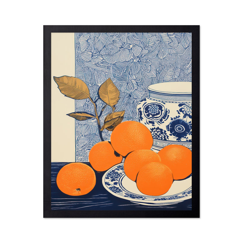 Oranges et vase bleu, H 18 po x l 24 po, Affiche, Sans cadre