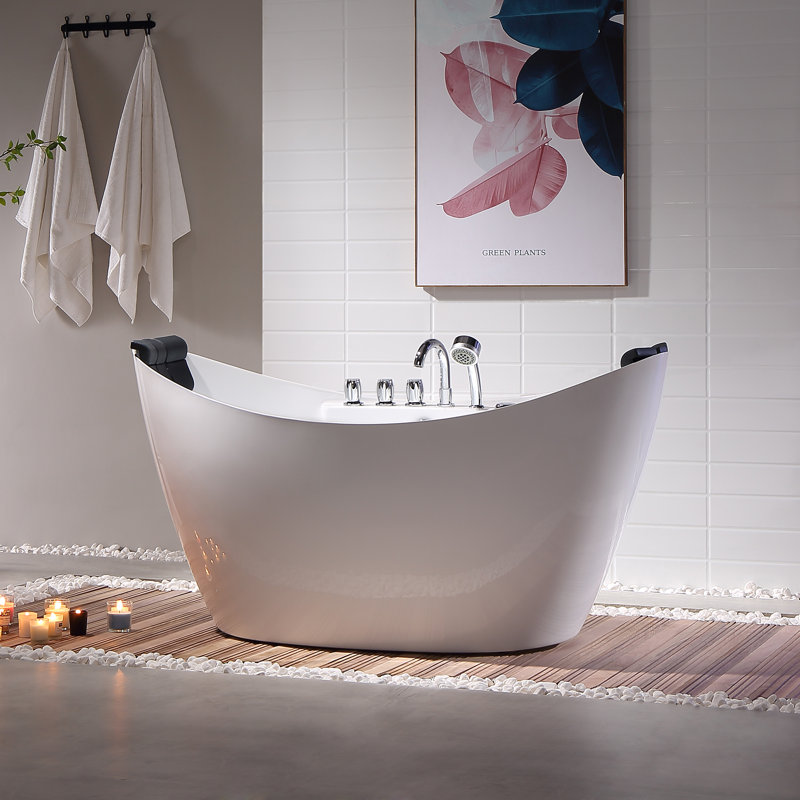 59" x 28.7 Freestanding Whirlpool Acrylic Bathtub with Faucet