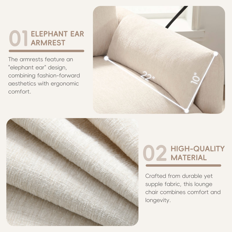Canapé simple avec repose-pieds 56,5 po Chenille, Beige