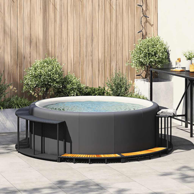 Vidaxl Hot Tub Surround Poly Rattan Hot Tub Surround Round Modern, Black