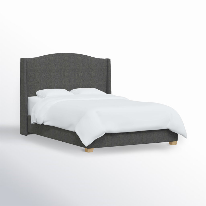 Allis Upholstered Wingback Bed, California King, Zuma Charcoal Textured Linen
