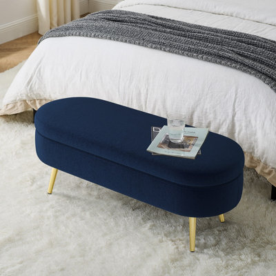 Banc de rangement ovale rembourré en flanelle avec pieds en métal (43,5 po x 16 po x 16 po)