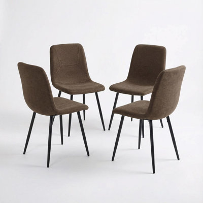 Fabric Upholstered Metal Side Chair in Brown