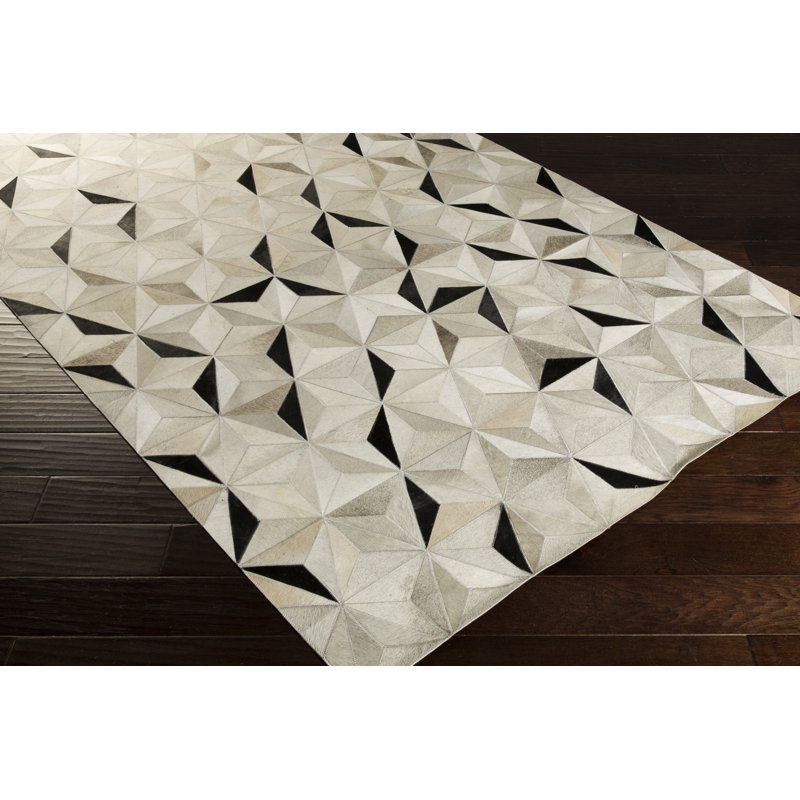Tapis noir / gris en cuir fabriqué à la main Ryu, Rectangulaire 2 pi x 3 pi