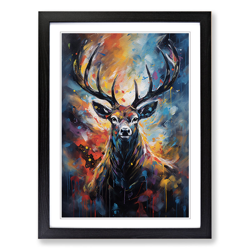 Deer Framed Print, Black Framed, 64cm H x 46cm W