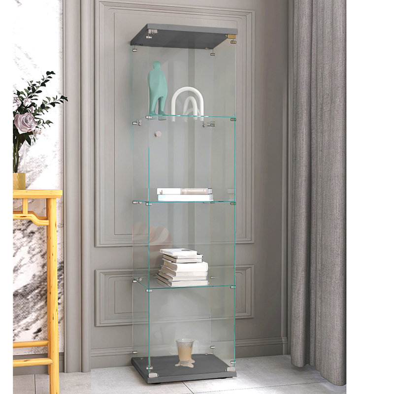 Armoire en verre noir avec 4 tablettes et une porte
