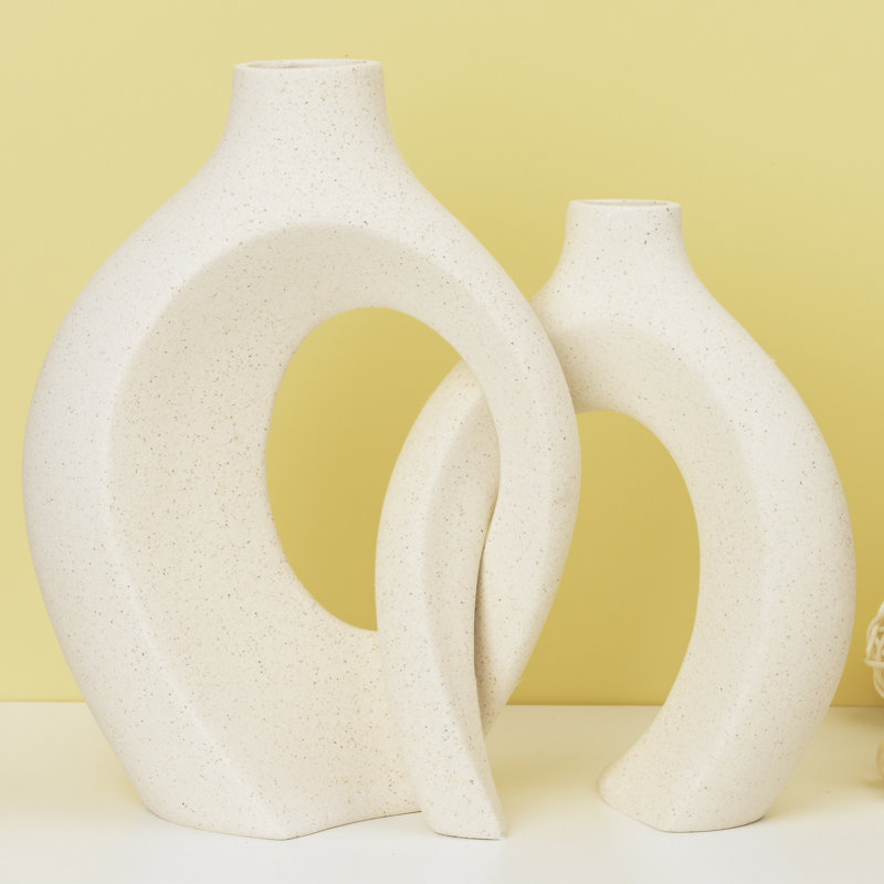 Christiam 2 Piece Handmade Ceramic Table Vase, White