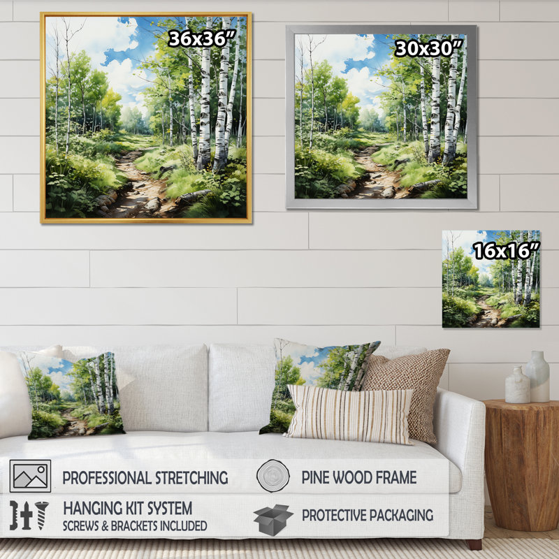 " Birch Woods Whispering Winds XI ", Gold Single Picture Framed, 24" H x 24" W x 1" D