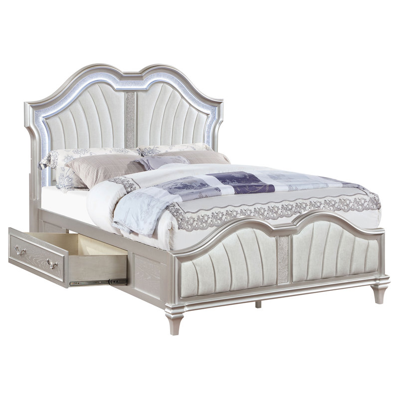 Kalaia Wood Queen LED Storage Panel Bed Silver Oak, Queen