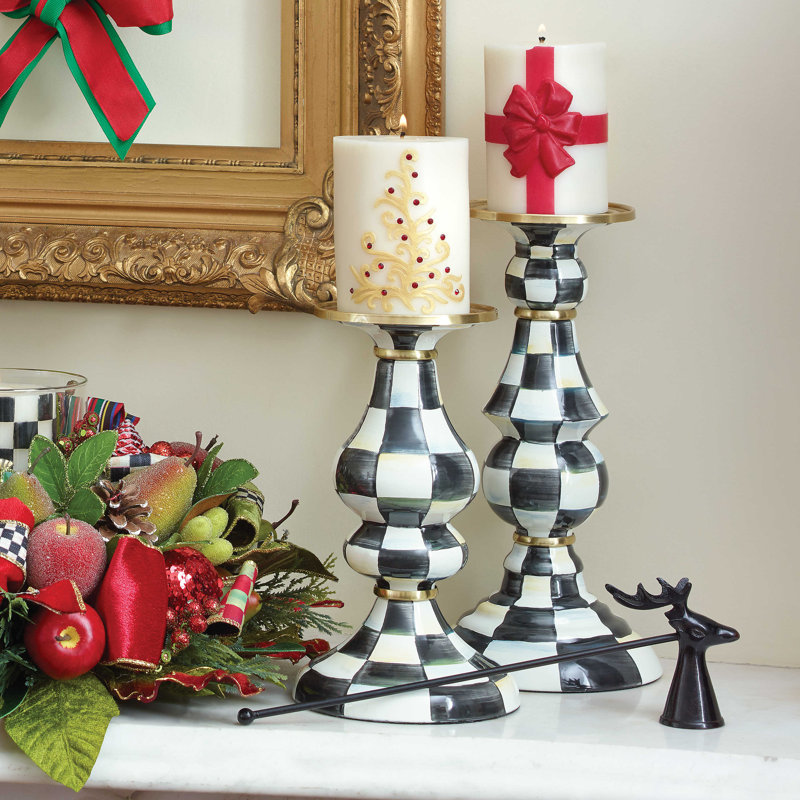 Courtly Check Medium Pillar Candlestick, 11" H x 5.75" W x 5.75" D