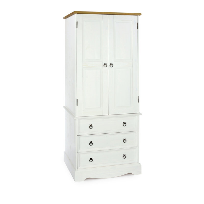 Lockway 2 Door, 3 Drawer Wardrobe, Pine Antique Wax, Wax, Corona Design, White/Brown