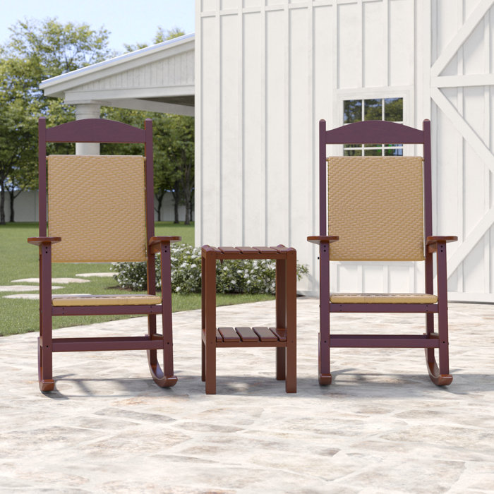 POLYWOOD® Presidential Woven Rocker 3-Piece Set in Mahogany / Tigerwood ...