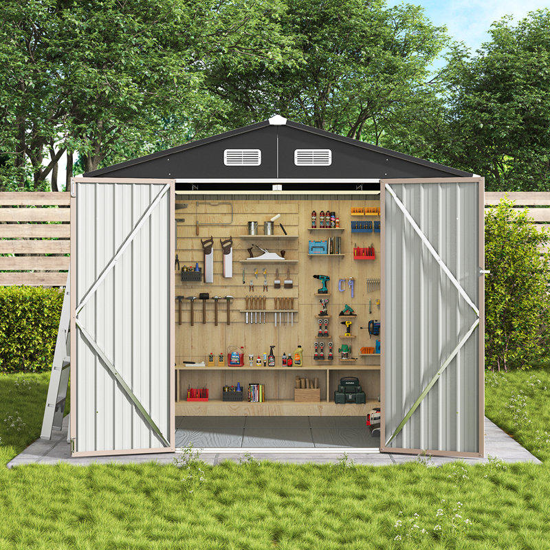 8 pi x 6 pi Remise de rangement extérieure avec plancher et portes doubles, brun