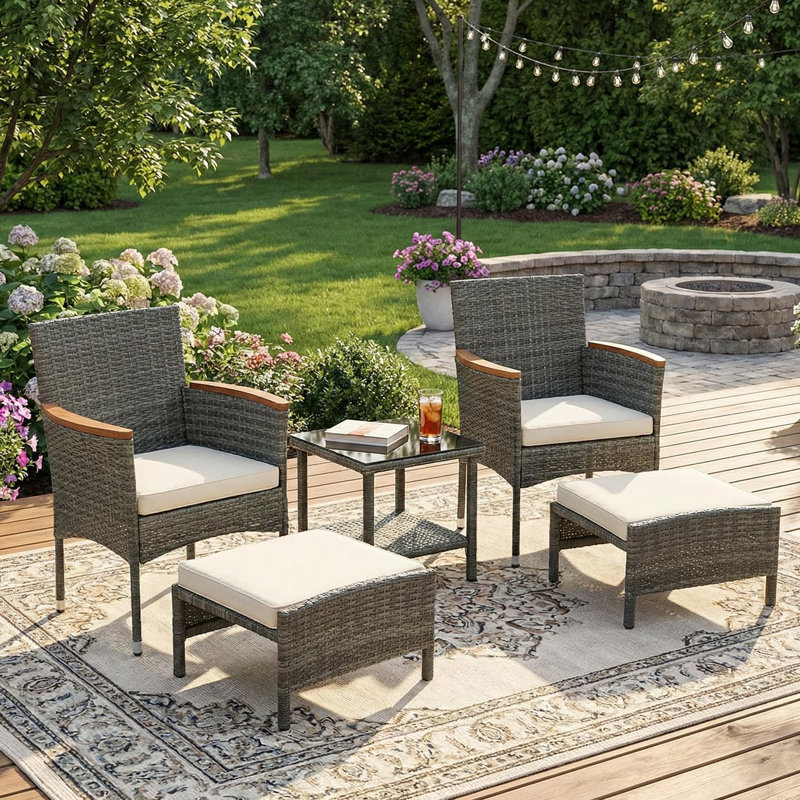 Lyydia 4 - Person Modular Patio Conversation Set with Cushions, Black, beige
