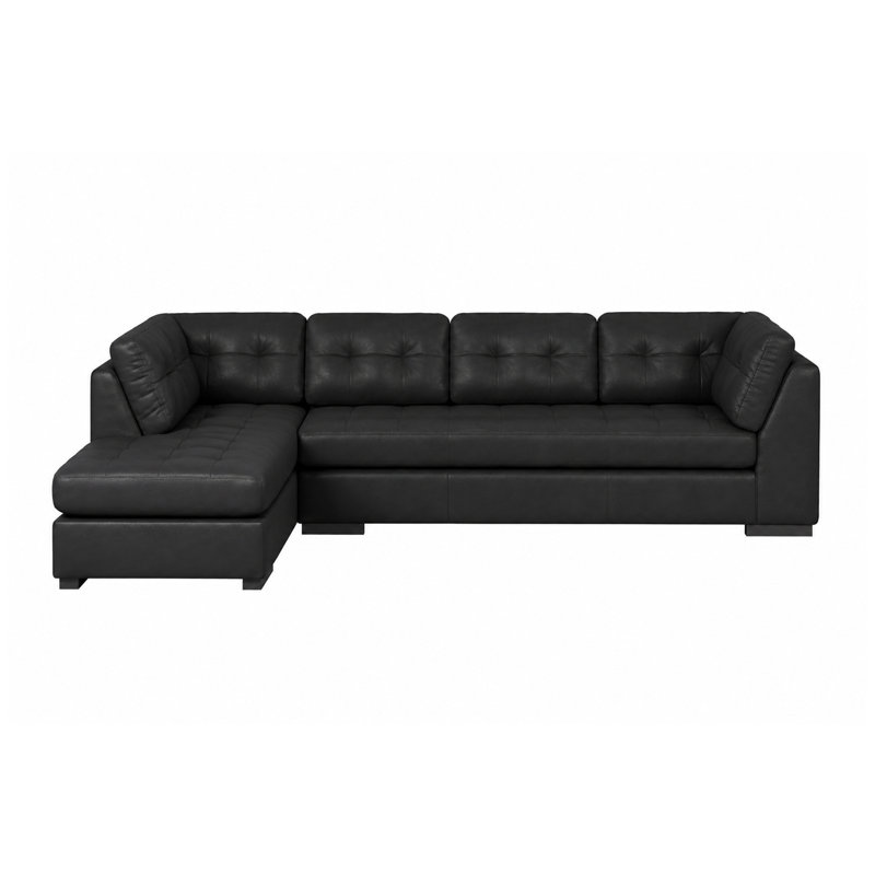 Canapé modulaire en cuir véritable de 126 po de large Rameek, Faisant face vers la gauche, Black