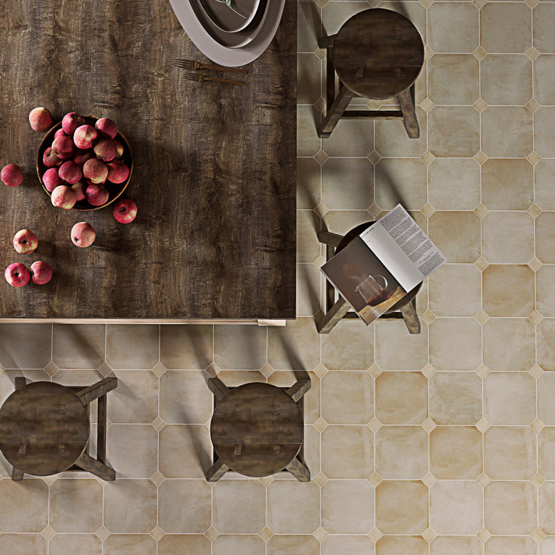 Laverton Octagon W/Taco 7-7/8 In. X 7-7/8 In. Porcelain Floor And Wall Tile, Beige/Ivory