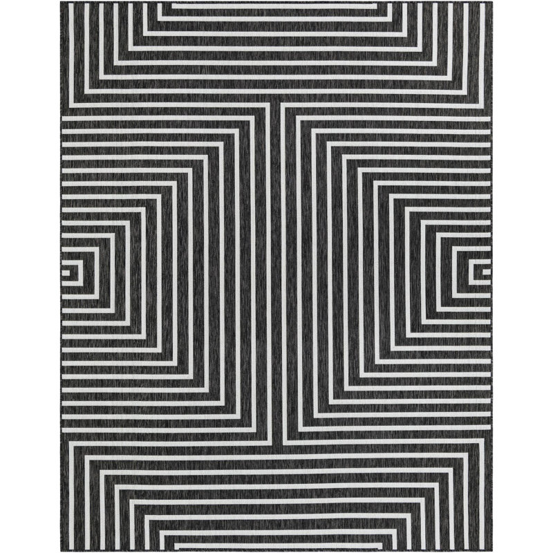 Tapis contemporain noir et blanc Odawa, Rectangle 7 pi 10 po x 10 pi