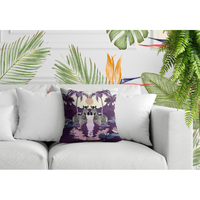 Oreiller carré réversible intérieur / extérieur Alva Zebra, Carré 15 po, Mauve
