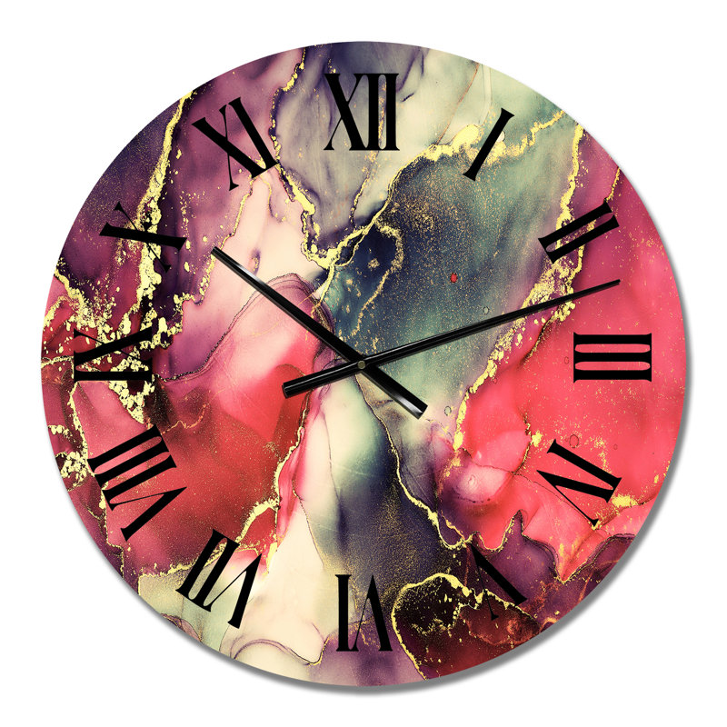Red Luxury Abstract Fluid Art II - Modern Wall Clock, Medium