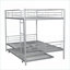 Lit superposé double au-dessus d'un lit double avec lit gigogne escamotable, structure en fer argenté robuste pour dortoir de chambre d'amis