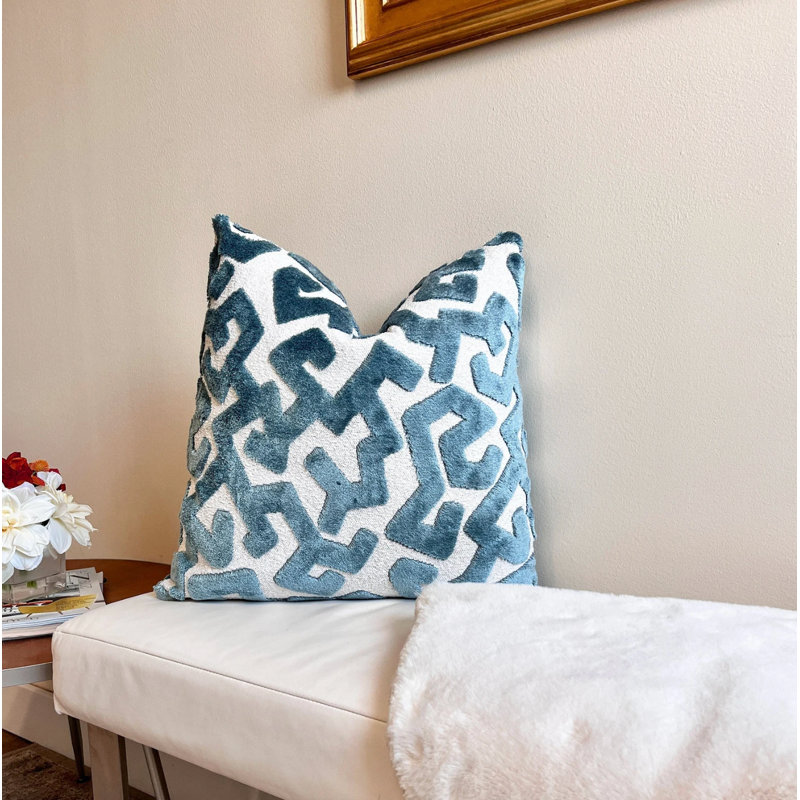 Cerulean Velvet Tribal Throw Pillow Cover, 20"H x 20"W