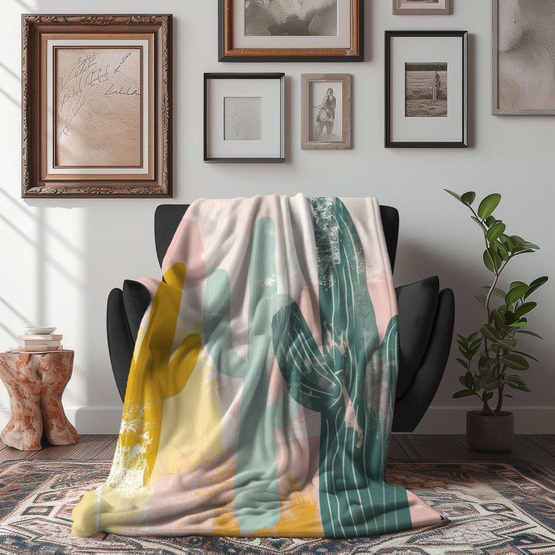 Abstrait Boho Succulents - couverture sherpa de qualité supérieure 1 pièce - reproduction d'art luxueuse, Lit simple