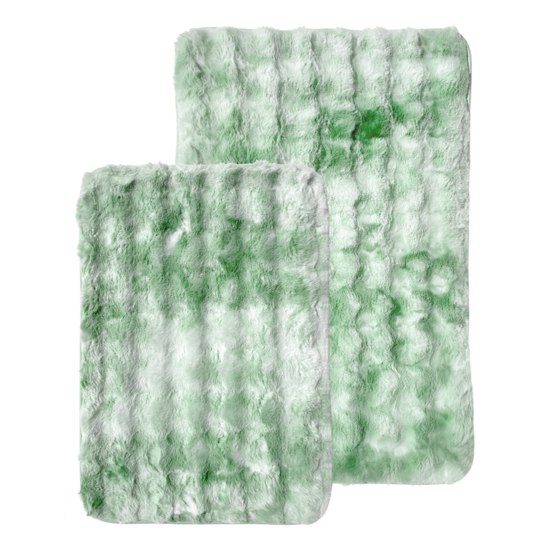Ensemble de 2 tapis de bain à rayures antidérapants texturés ultra doux, Sauge