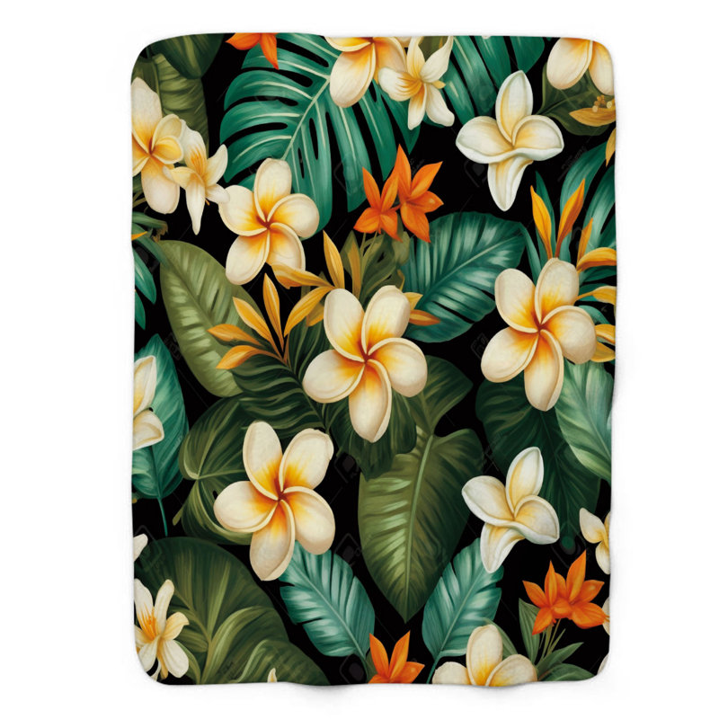 Tropical Mosaic - 1 Piece Premium Sherpa Blanket, 60" W x 80" L