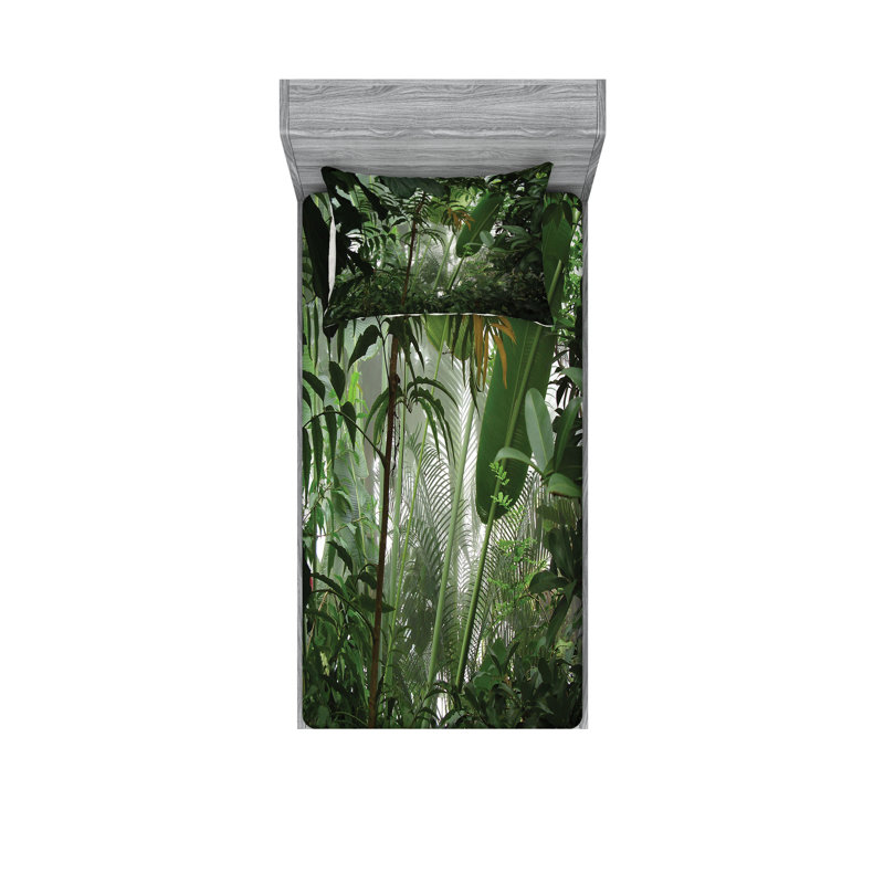 Drap-housse et coussin décoratif vert Ambesonne, Ensemble de draps pour lit simple + 3 pièces supp