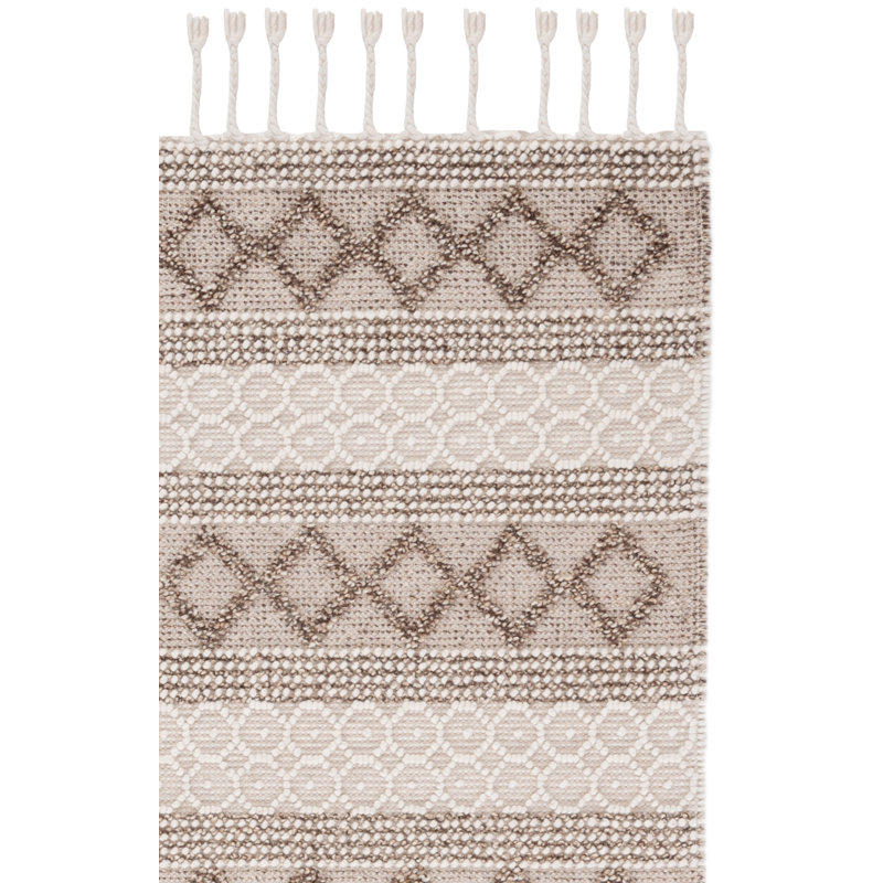 Natura Hand Woven Wool/Cotton Geometric Rug in Ivory/Brown, Rectangle 3' x 5'