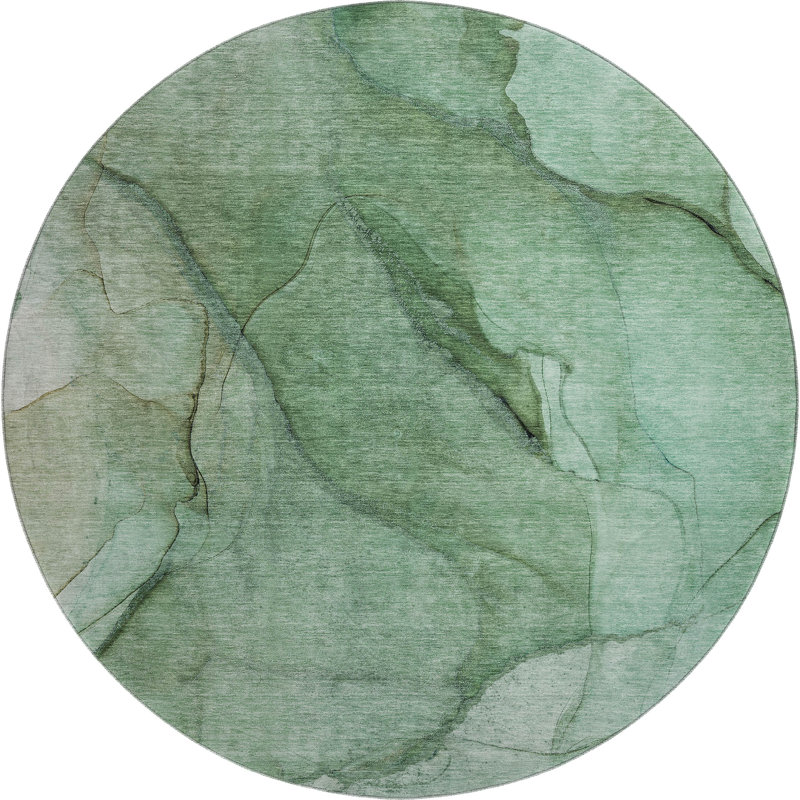 Premium Machine Washable Cerrito AMF607 Green Rug, Round 8'