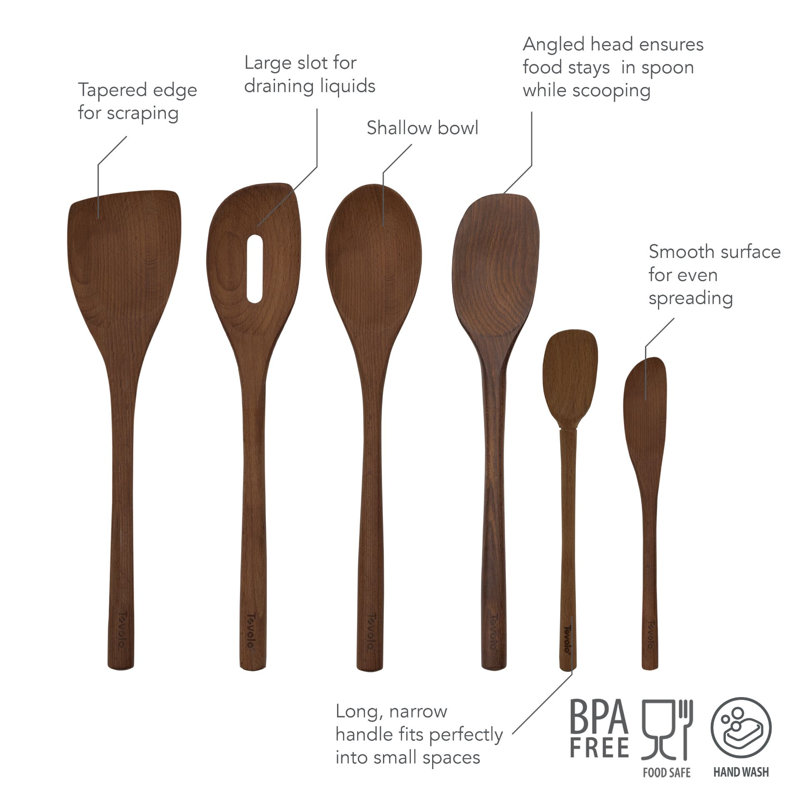 Red Beechwood Utensil Set S/6