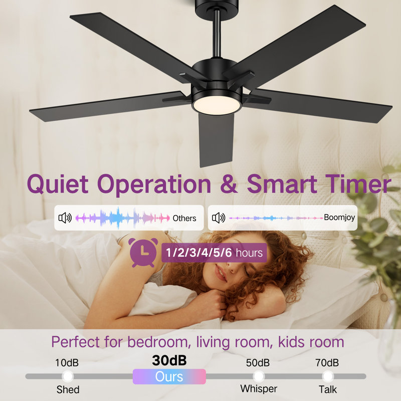 Cirina 52" 5 - Blade Modern Industrial Ceiling Fan with LED Lights and Remote Control, Matte Black, 52" Wide