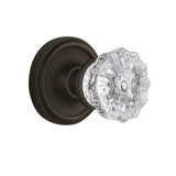 Clear Crystal Interior Mortise Door Knob with Classic Rosette