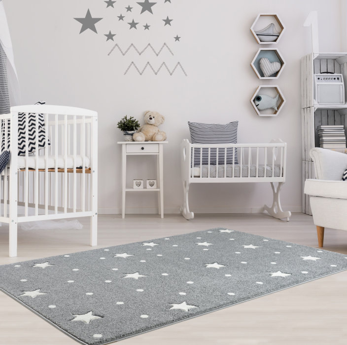 Heaven Geometric Machine Woven Grey/White Area Rug